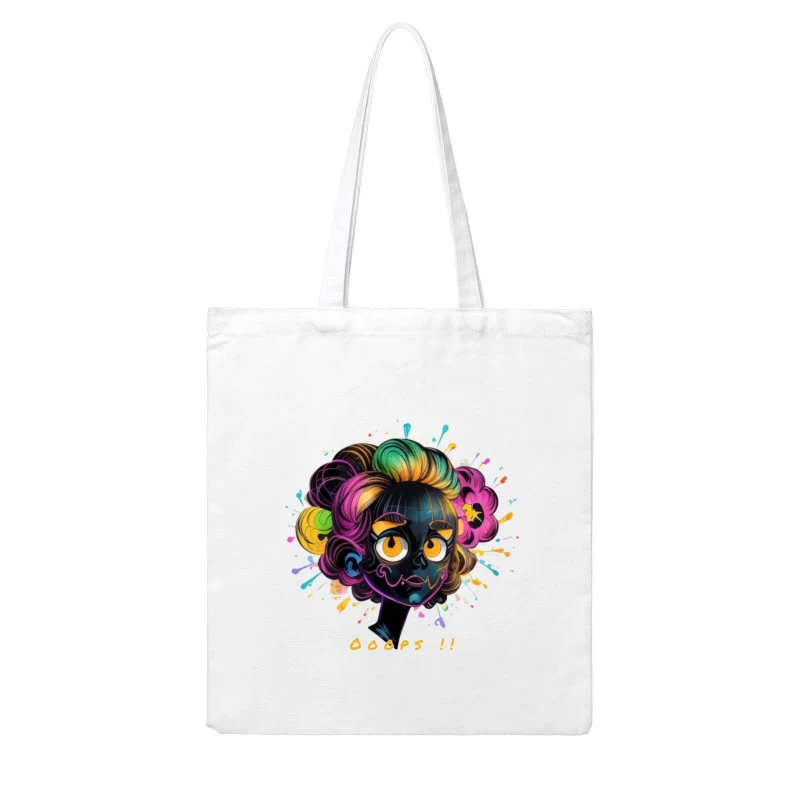 Whimsical Cartoon Character with Rainbow Hair and Paint Splashes Cotton Tote Bag