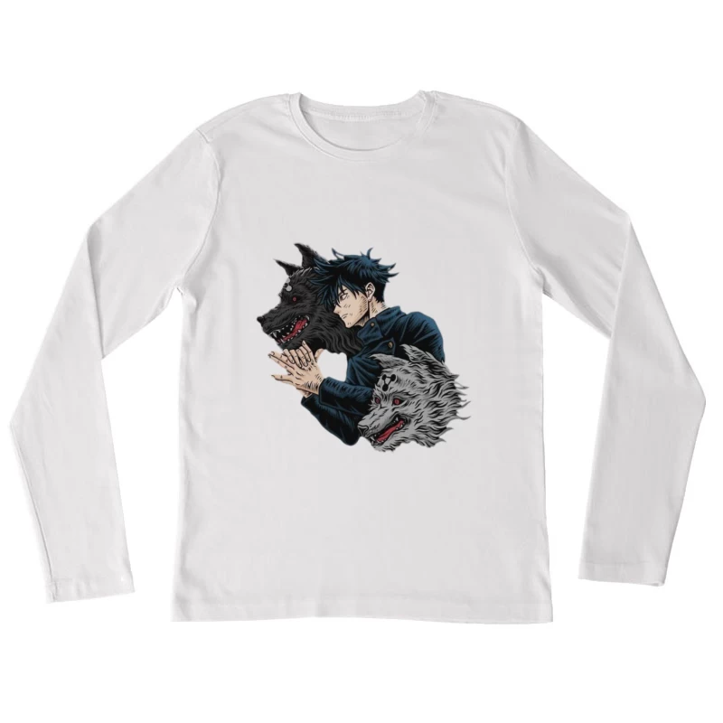 Anime Charakter mit Schattenwölfen Damen Langarm T-Shirt