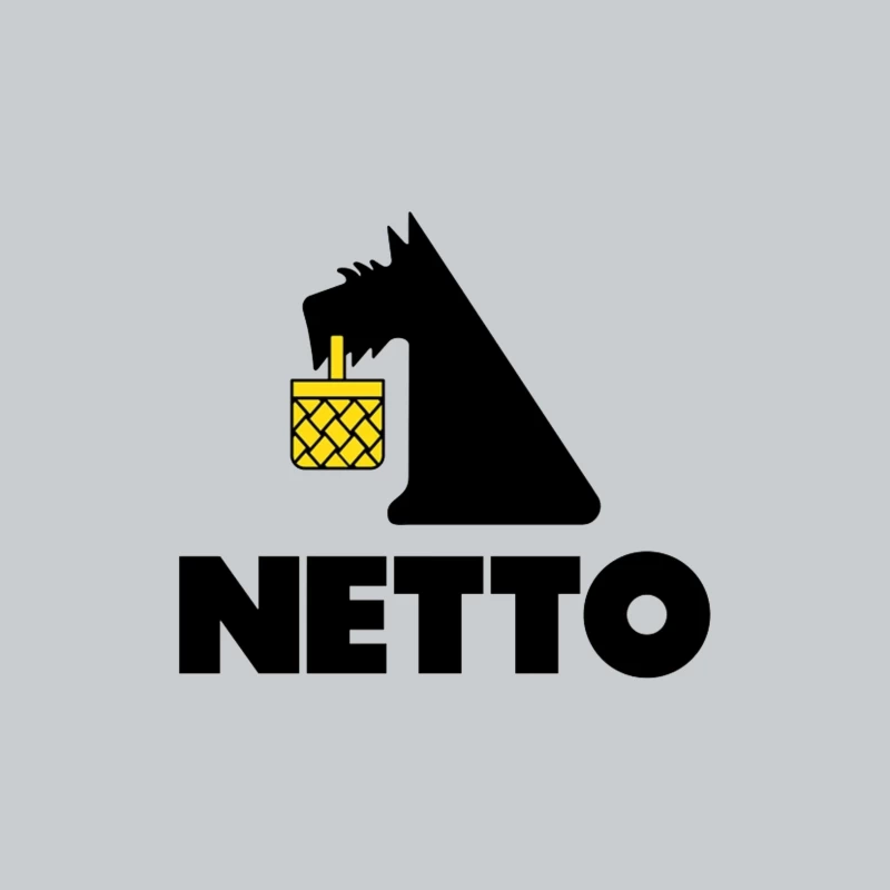 Netto Supermarket Logo with Black Dog and Yellow Basket Baseball Cap