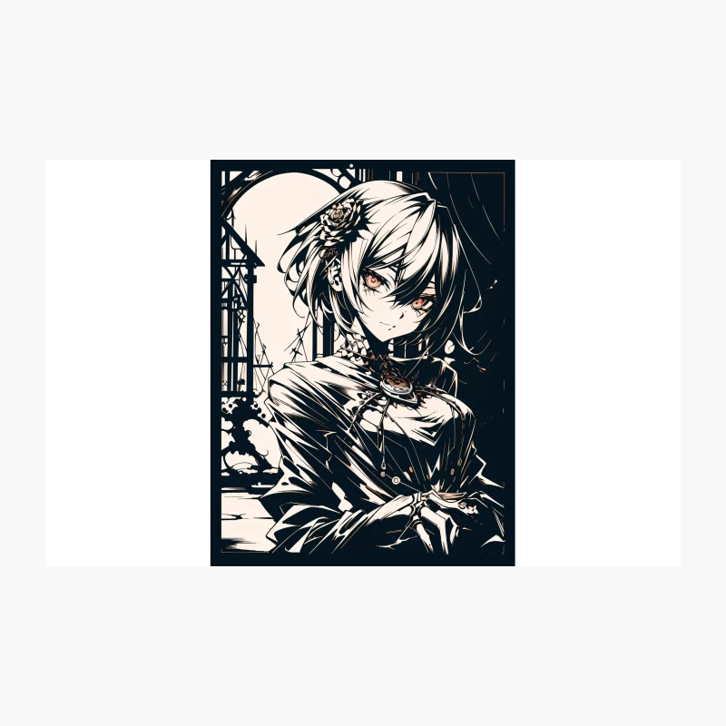 Gothic Anime Portrait in Dark Fantasy Monochrome Travel Mug