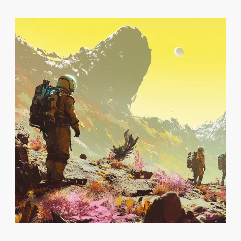 Astronauts Exploring Exotic Alien World with Multiple Moons Throw Pillow