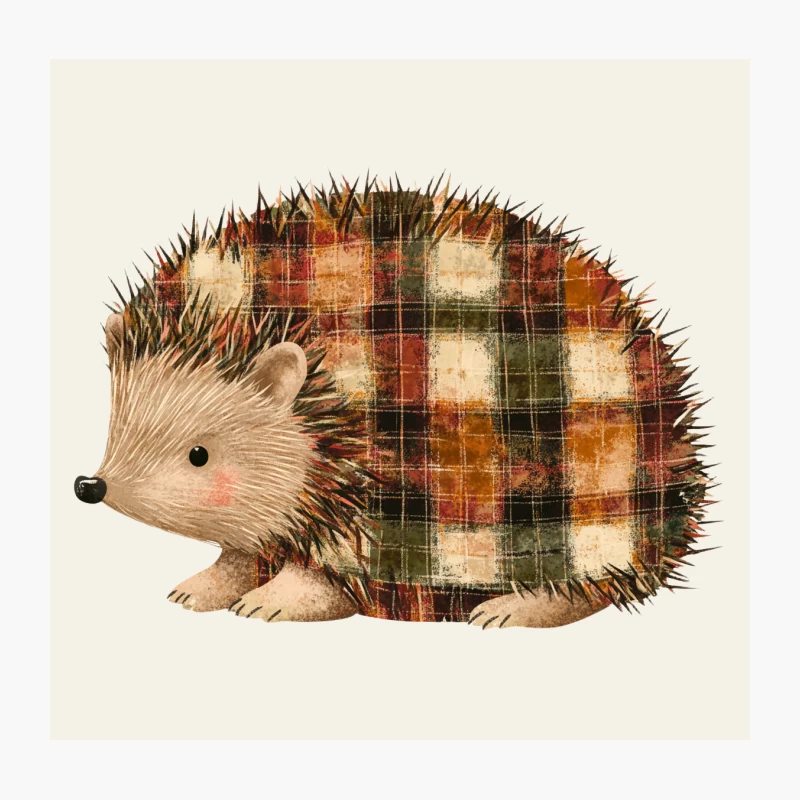 Cute Plaid Hedgehog Watercolor Illustration Throw Pillow