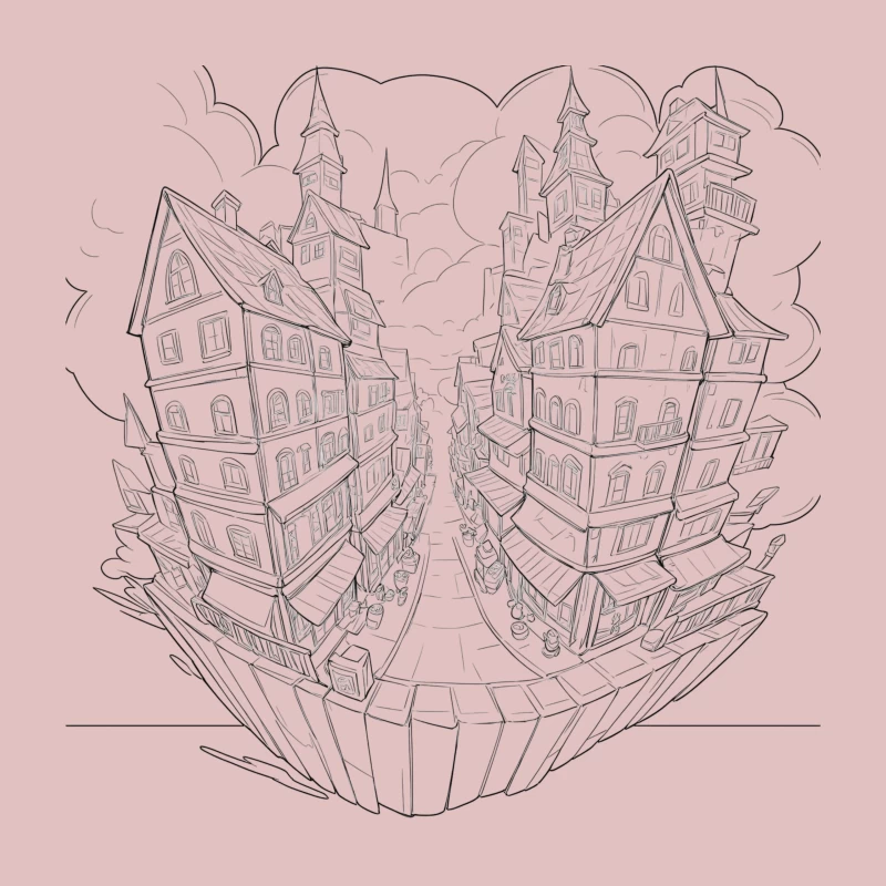 Surreal Split Design of Fantasy Architecture Throw Pillow