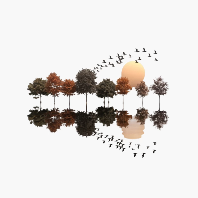 Autumnal Reflection: Trees and Birds at Sunset Cotton Tote Bag
