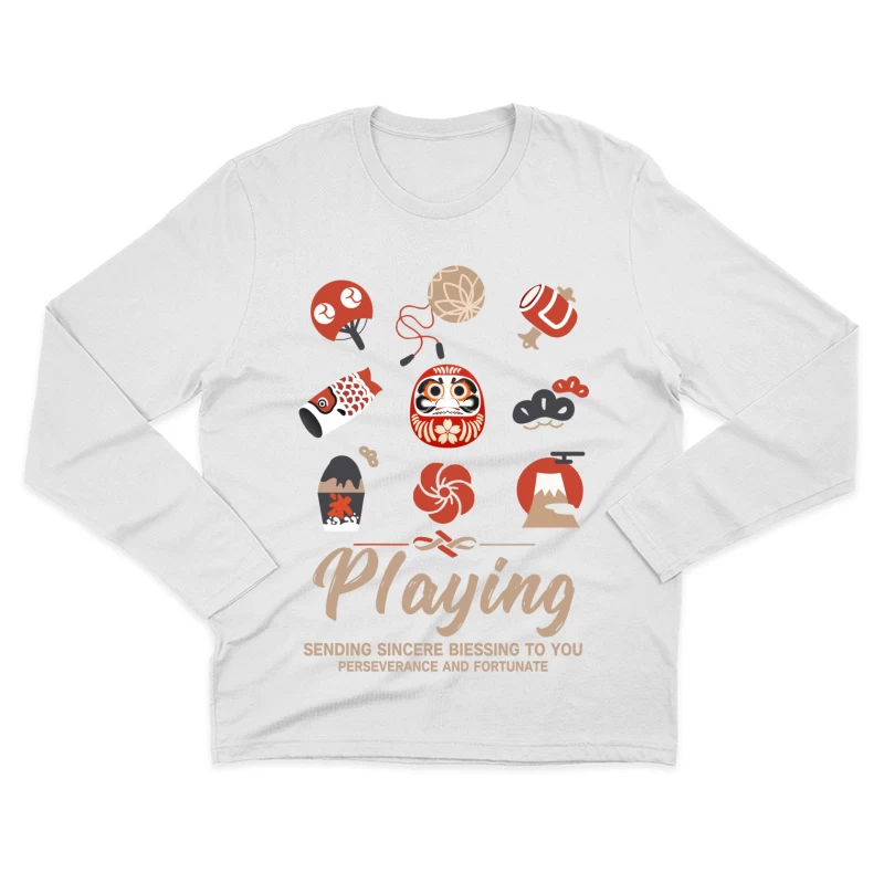 Japanische Glückssymbole und Wünsche Herren Langarm T-Shirt