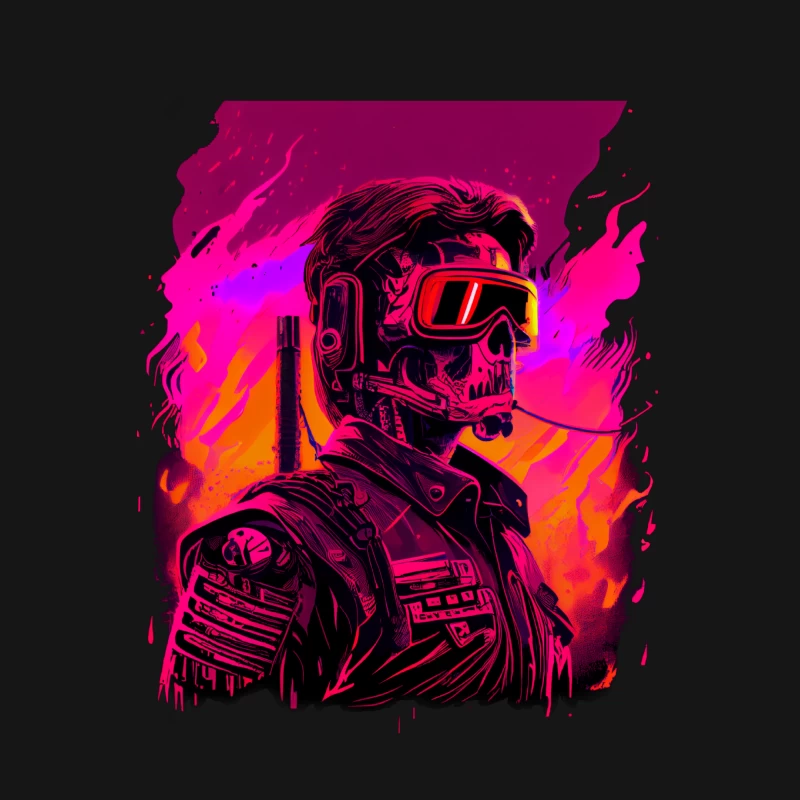 Cyberpunk sci-fi skull robot neon digital art futuristic Female T-Shirt
