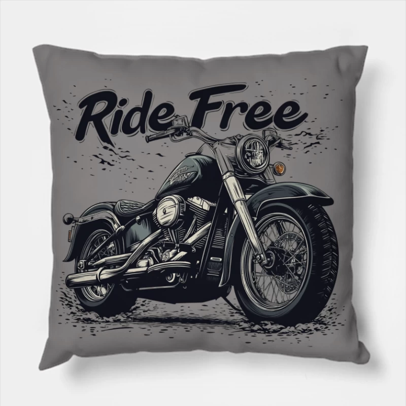 Vintage Cruiser Motorcycle Illustration: Ride Free Throw Pillow