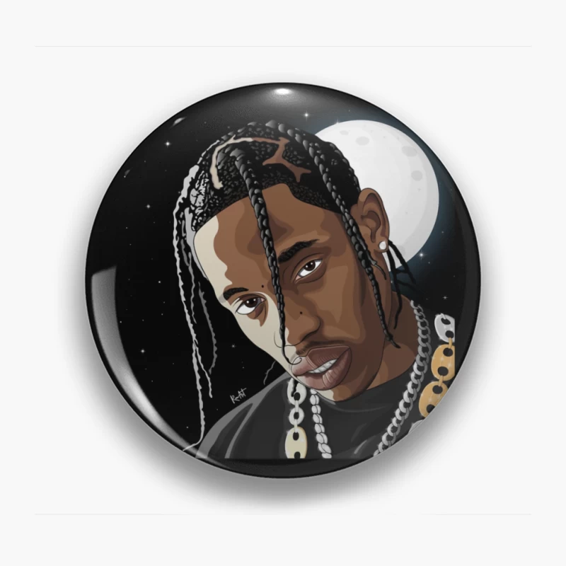 Artistic Digital Portrait with Moon Background Pin