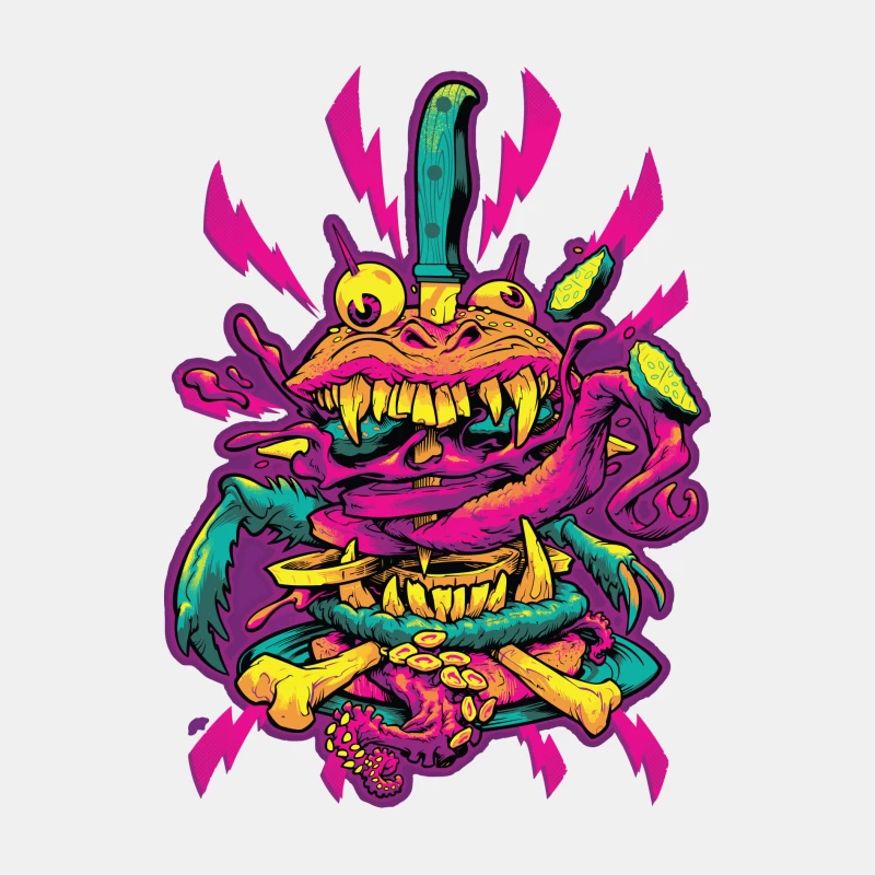 Colorful Grotesque Monster with Knife Male Tank Top