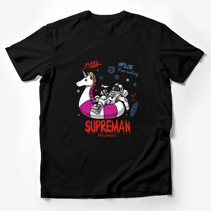 Astronaut chillt auf Einhorn im Weltraum Herren T-Shirt