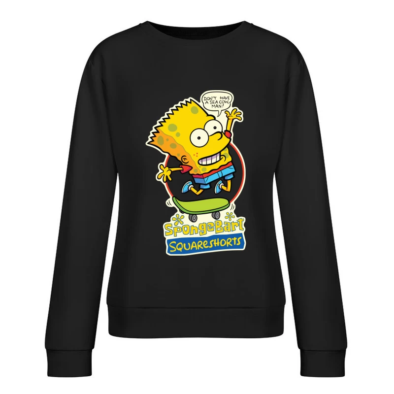 SpongeBart Squareshorts Skateboarding Character Female Pullover Sweatshirt