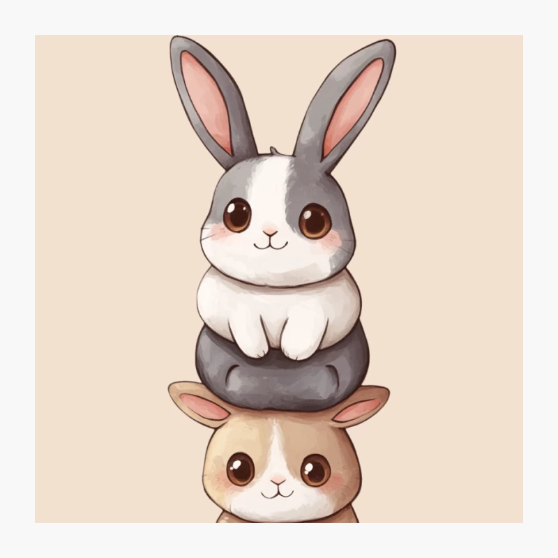 Cute Kawaii Cartoon Bunnies Stacked Illustration Pin