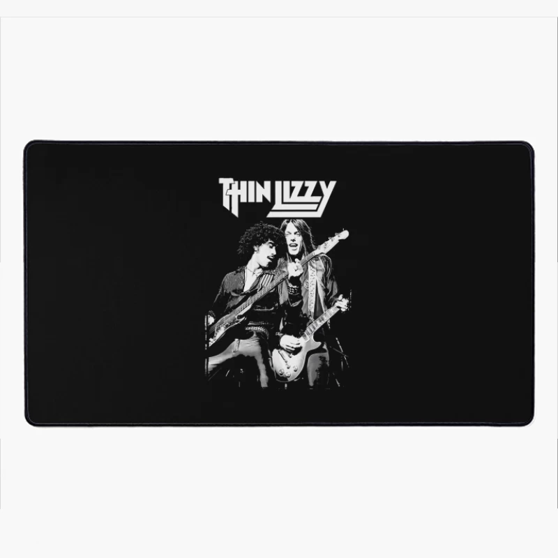 Thin Lizzy Rock Band Performance Sketch in Black and White Desk Mat