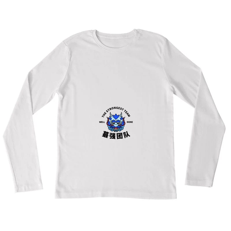 Blaues Drachen-Emblem Damen Langarm T-Shirt