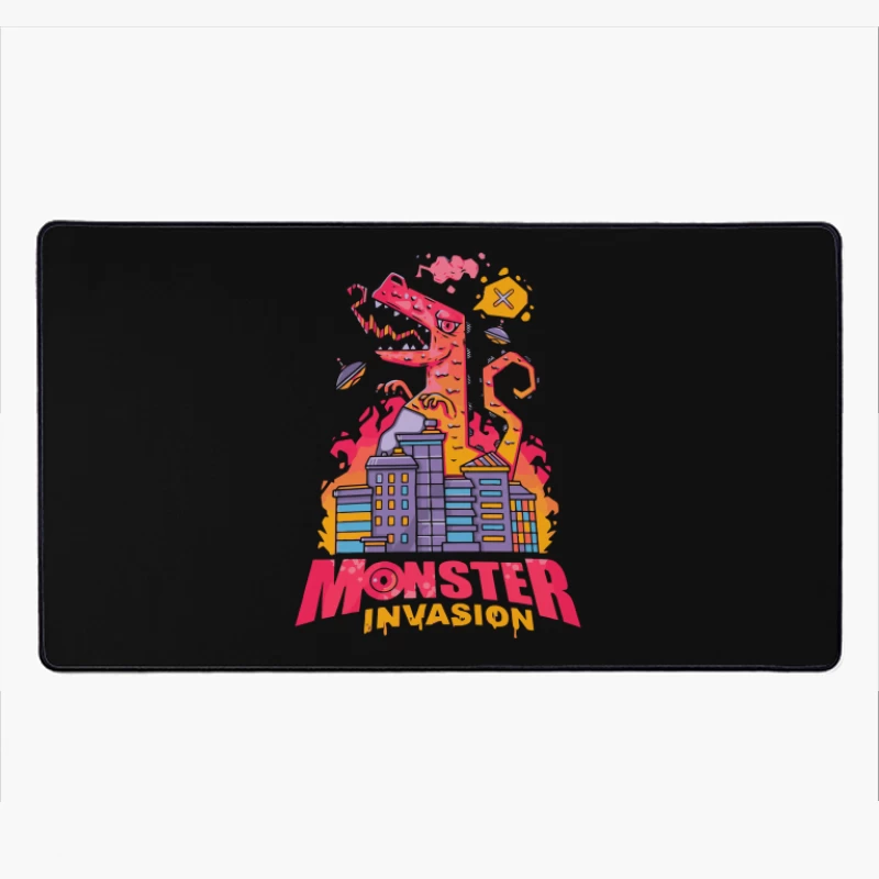 Monster Invasion: A Colorful Cartoon Illustration Desk Mat