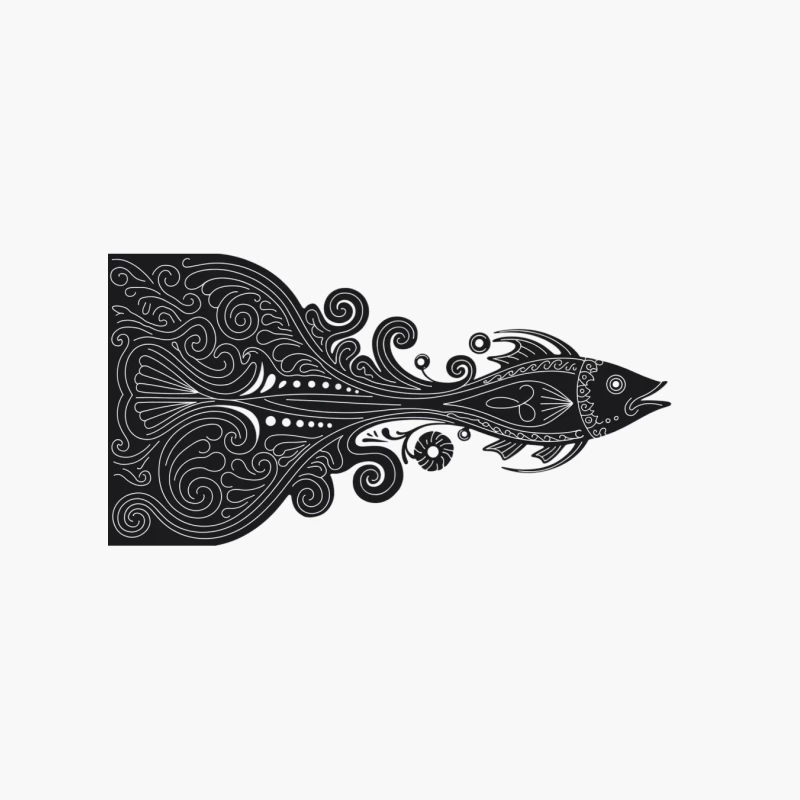 Ornate Black and White Fish Illustration with Intricate Swirls Cotton Tote Bag