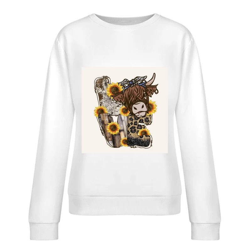 Highland-Kuh und Sonnenblumen-Design Damen Pullover Sweatshirt