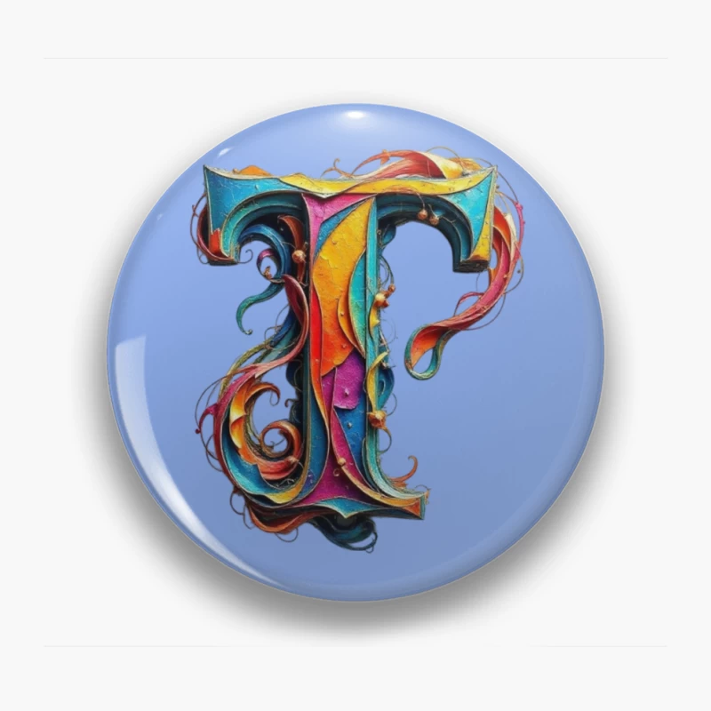 Ornate Colorful Typography: Decorated Letter T Illustration Pin