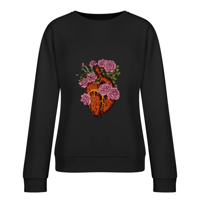 Herz mit Rosenillustration Damen Pullover Sweatshirt