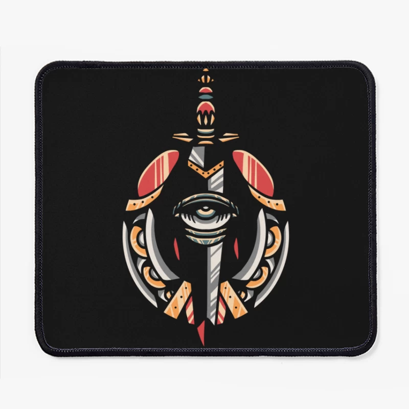 Fantasy Shield with Sword and Eye Emblem Mouse Pad