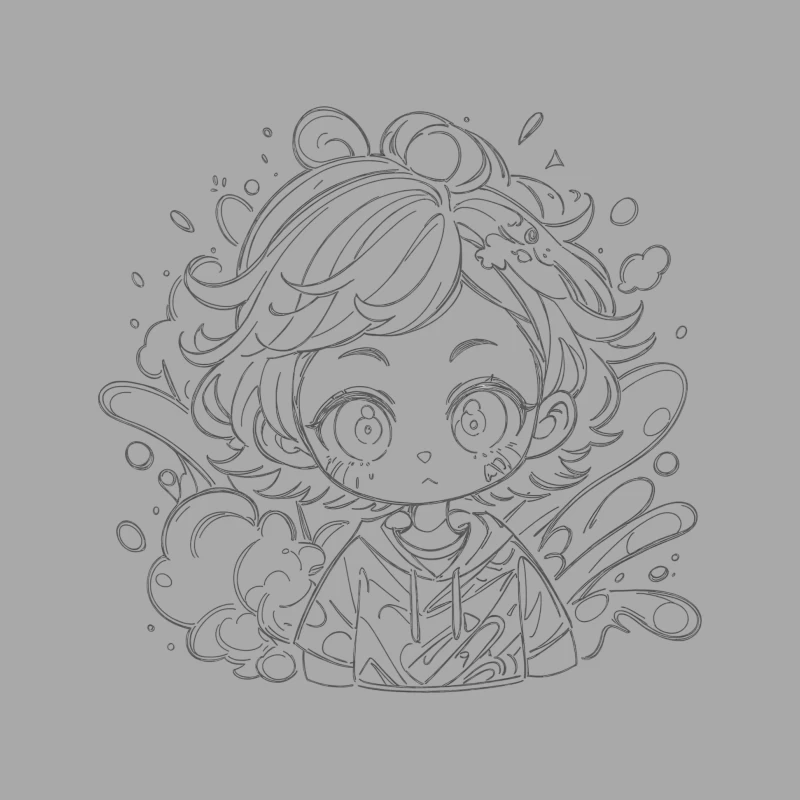 Chibi Character Surrounded by Water Male Pullover Hoodie