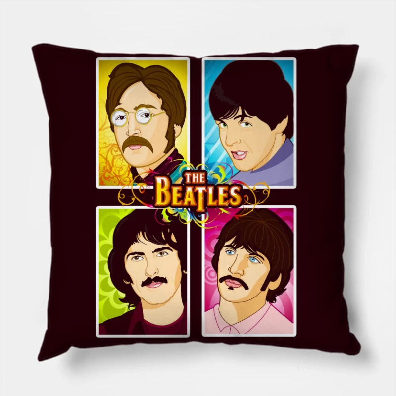 The Beatles Illustrated Portraits Throw Pillow
