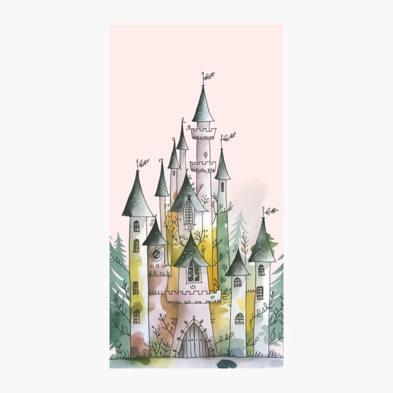 Watercolor Fantasy Castle in Pine Forest iPhone Case