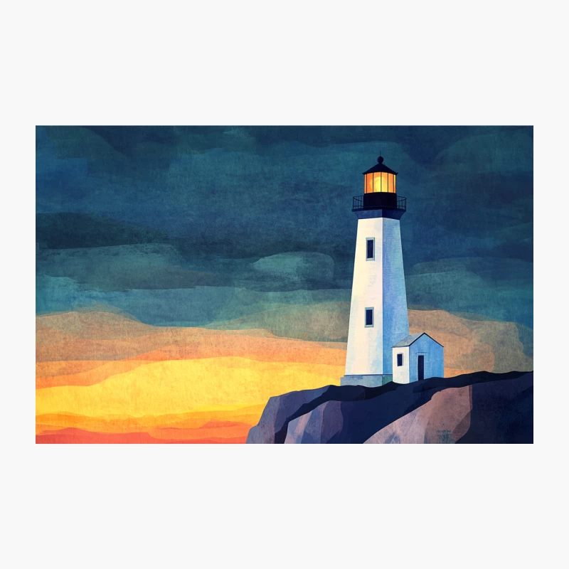 Dramatic Lighthouse Sunset: Coastal Seascape Painting Travel Mug