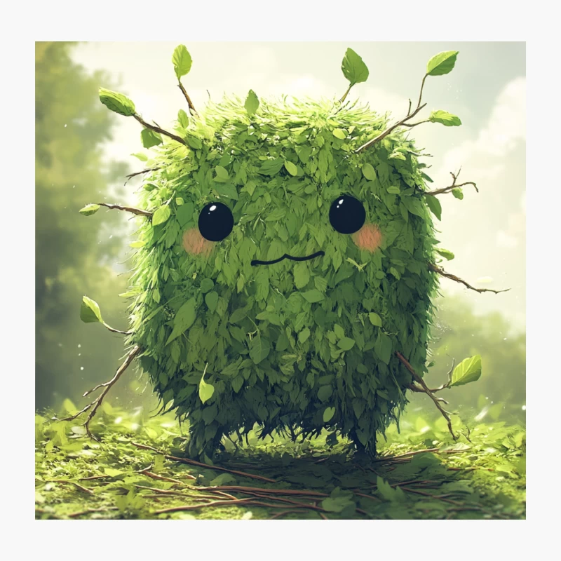 Adorable Leaf Monster: A Whimsical Forest Fantasy Throw Pillow