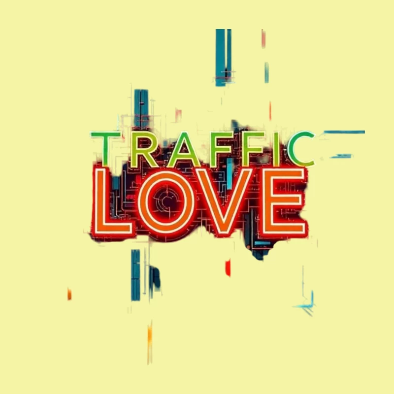 Neon Traffic Love Typography with Glitch Effect Throw Pillow