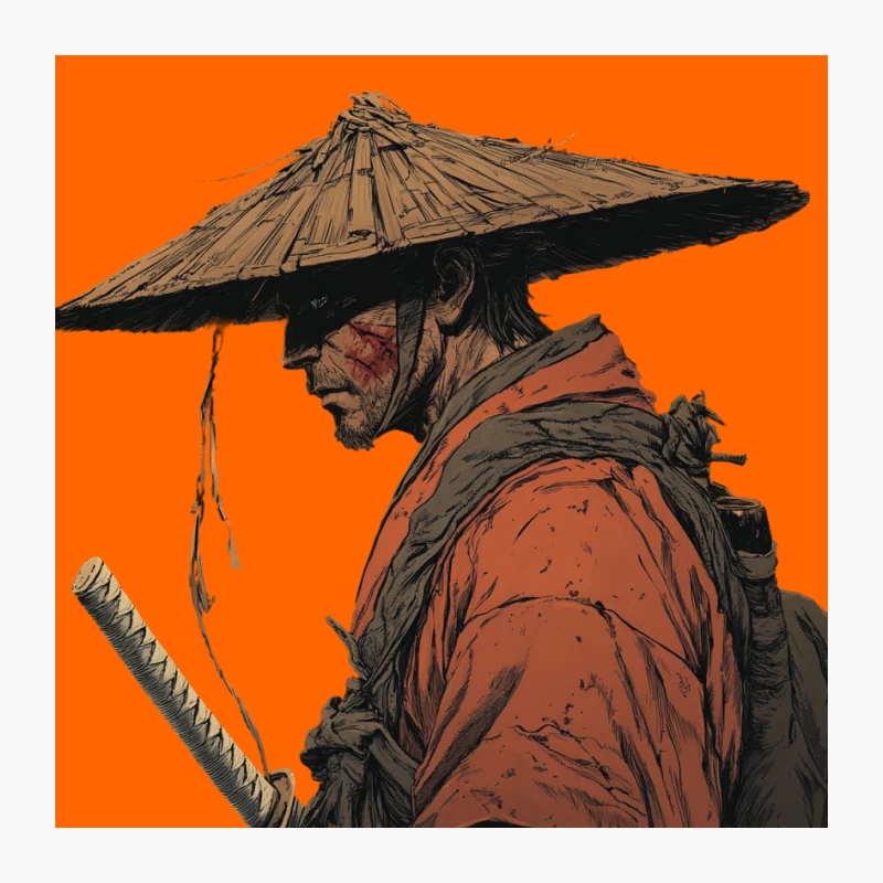 Illustrated Profile of a Japanese Samurai Warrior Pin