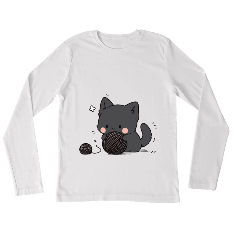Niedliches Kätzchen spielt mit Garn Damen Langarm T-Shirt