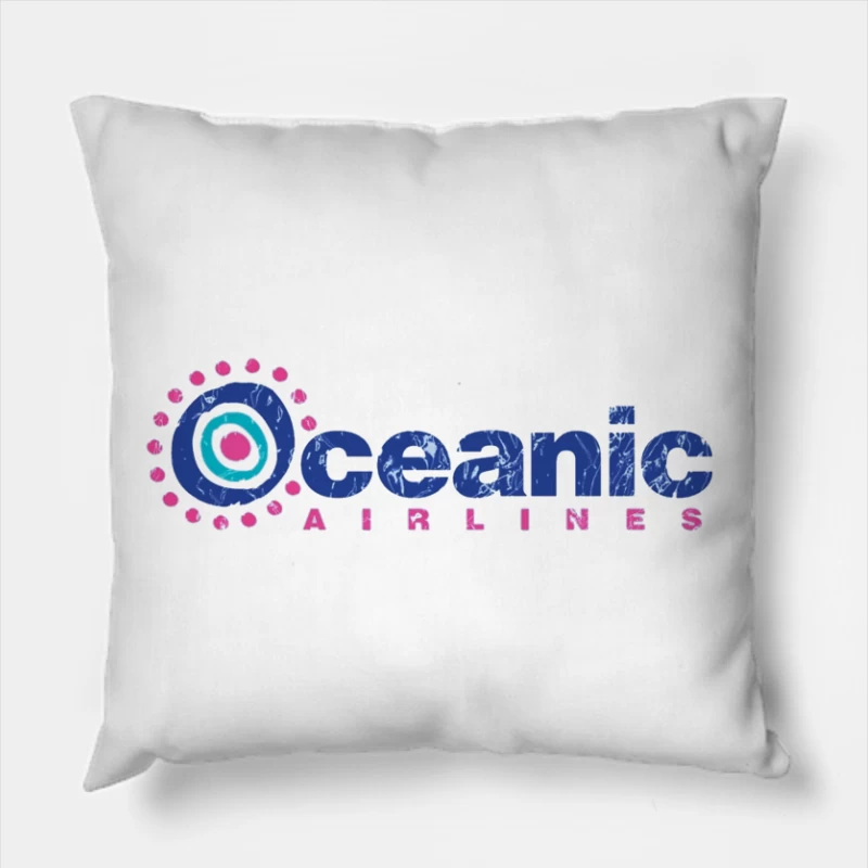 Oceanic Airlines Vintage-Style Logo Design with Blue and Pink Color Scheme Throw Pillow