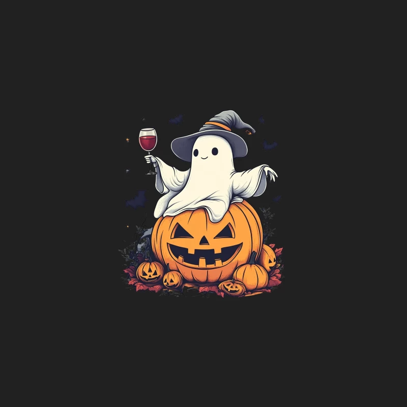Cute Halloween Ghost with Wine on Pumpkin Bucket Hat
