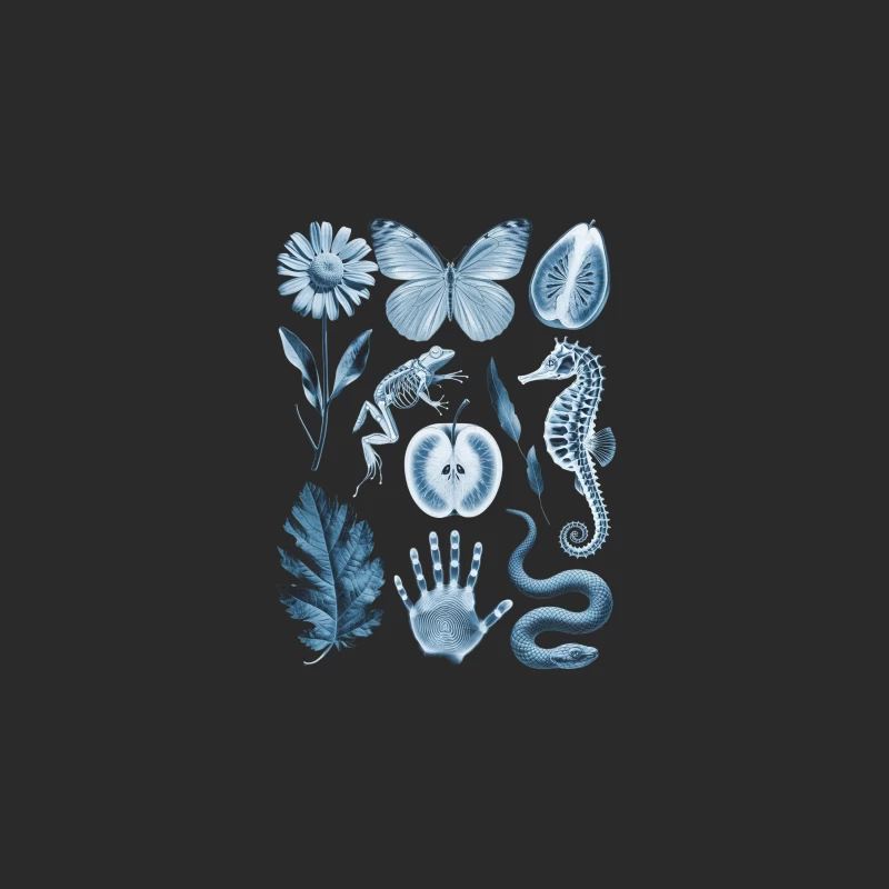 Monochrome Blue Nature and Anatomy Illustrations Baseball Cap