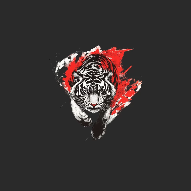 Fierce Tiger Artwork with Red Splash Baseball Cap