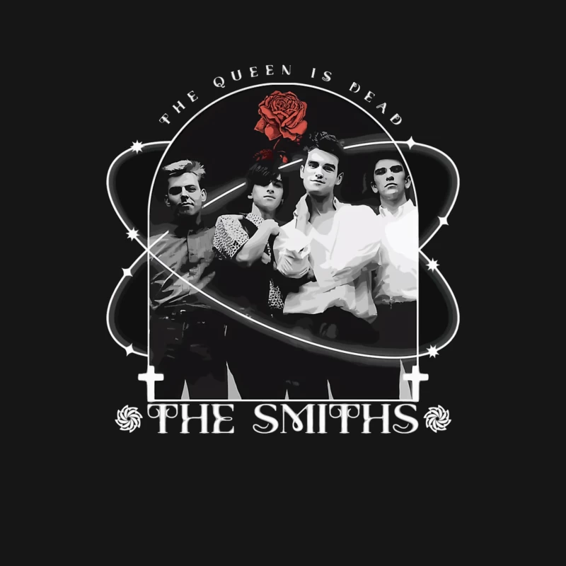 The Smiths - Vintage Black and White Band Portrait with Red Rose Male Long Sleeve T-Shirt