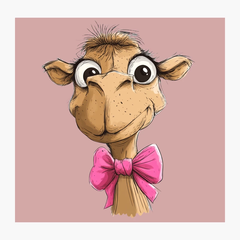 Cute Cartoon Camel with Pink Bow Tie Throw Pillow