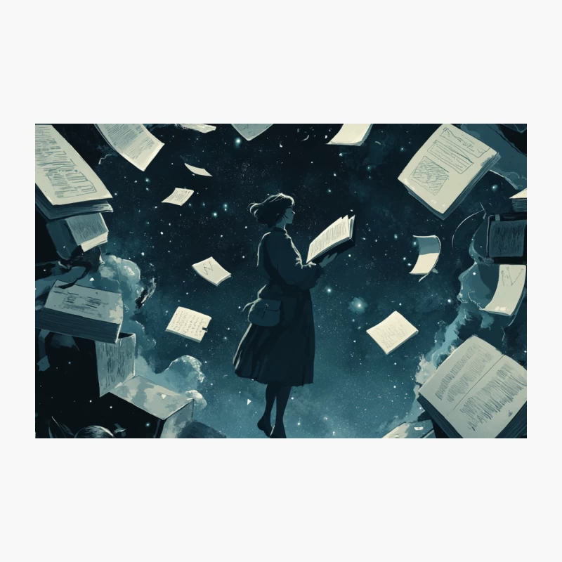 Surreal Literary Journey: Floating Through a Book-Filled Night Sky Travel Mug