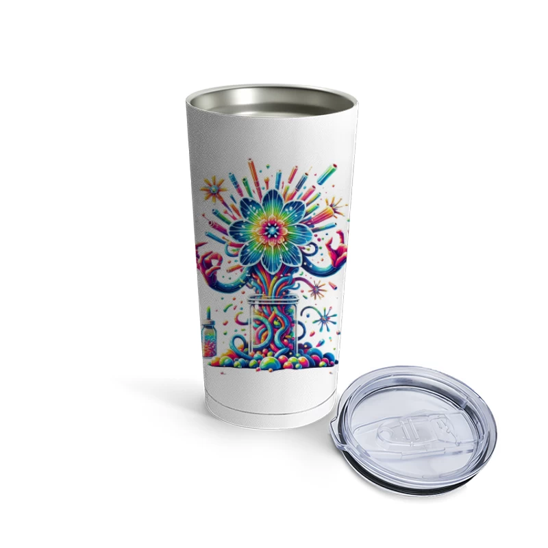 Vibrant Rainbow Flower Explosion from Mason Jar Travel Mug