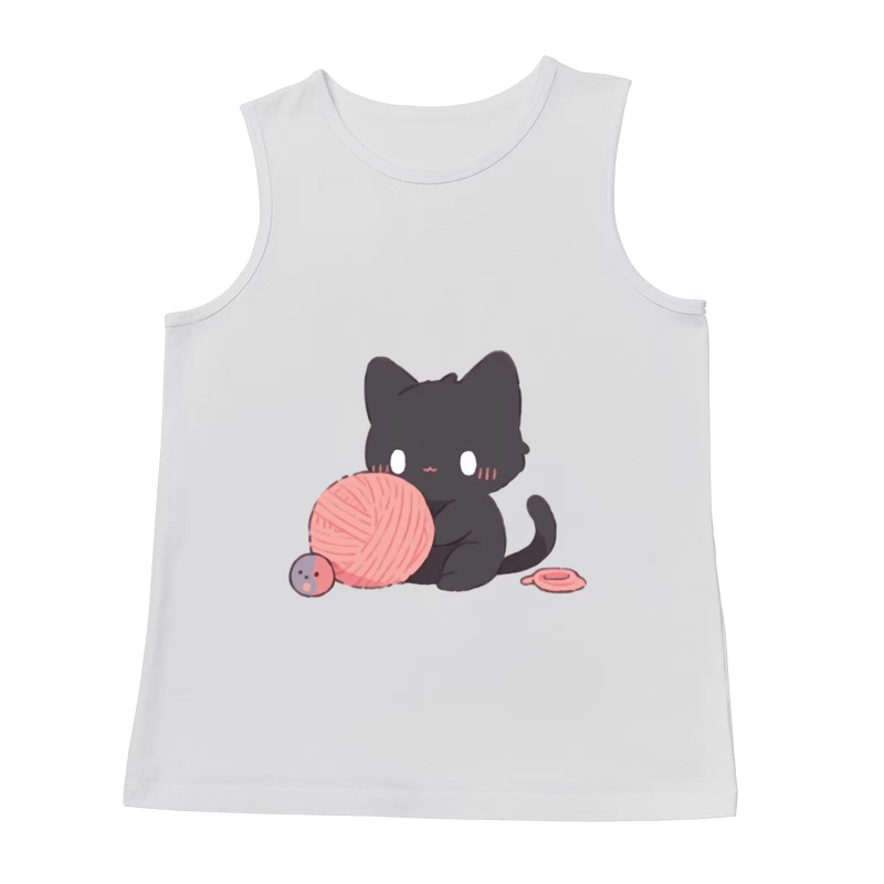 Niedliches schwarzes Kätzchen mit Wollknäuel Herren Tanktops