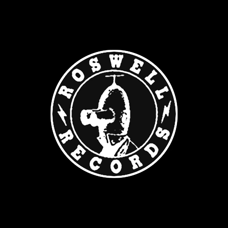 Roswell Records Black and White Circular Logo Throw Pillow