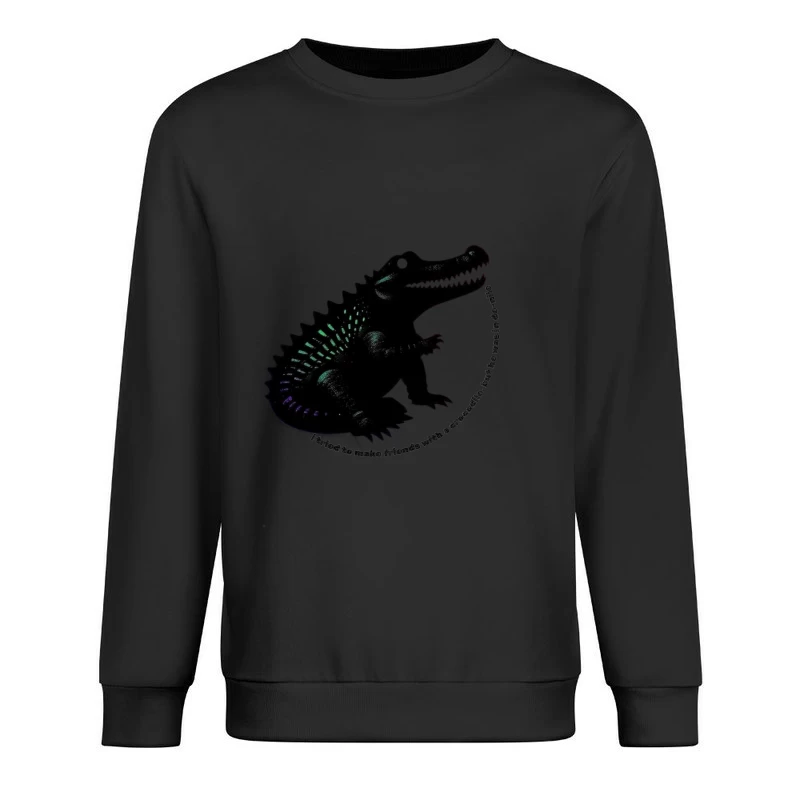 Friendly Black Dinosaur Silhouette with Friendship Quote Male Pullover Sweatshirt