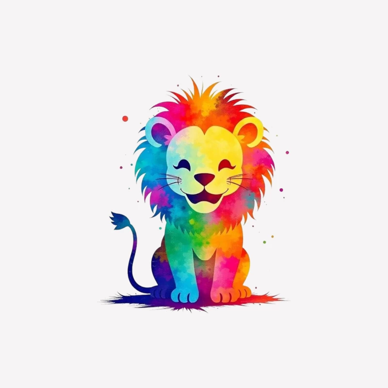 Colorful Cartoon Lion Illustration Male T-Shirt