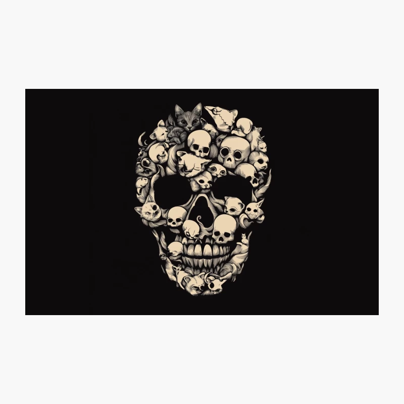 Feline Skull Composition: A Macabre Monochrome Masterpiece Travel Mug