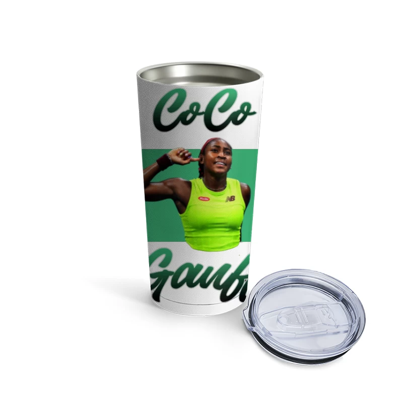 Professional Tennis Athlete in Bright Training Attire Travel Mug