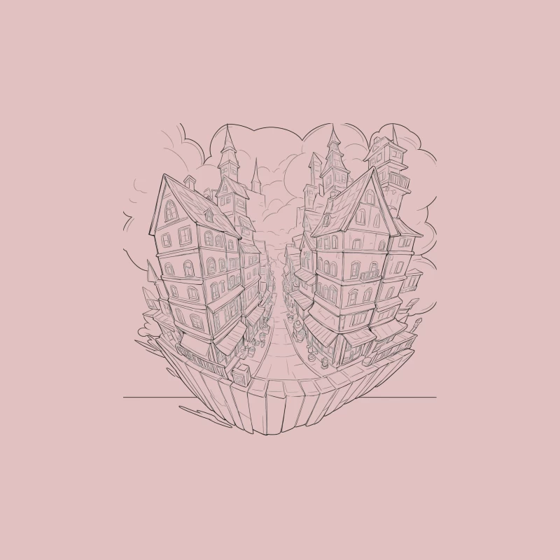 Surreal Split Design of Fantasy Architecture Travel Mug