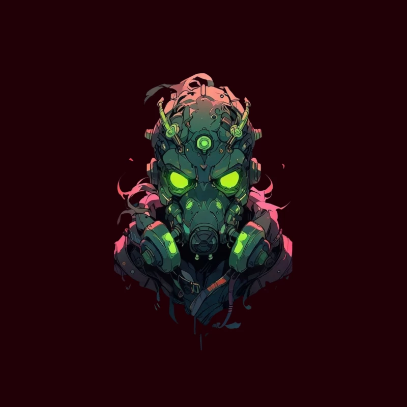 Futuristic Cyberpunk Character with Neon Gas Mask Tapestry
