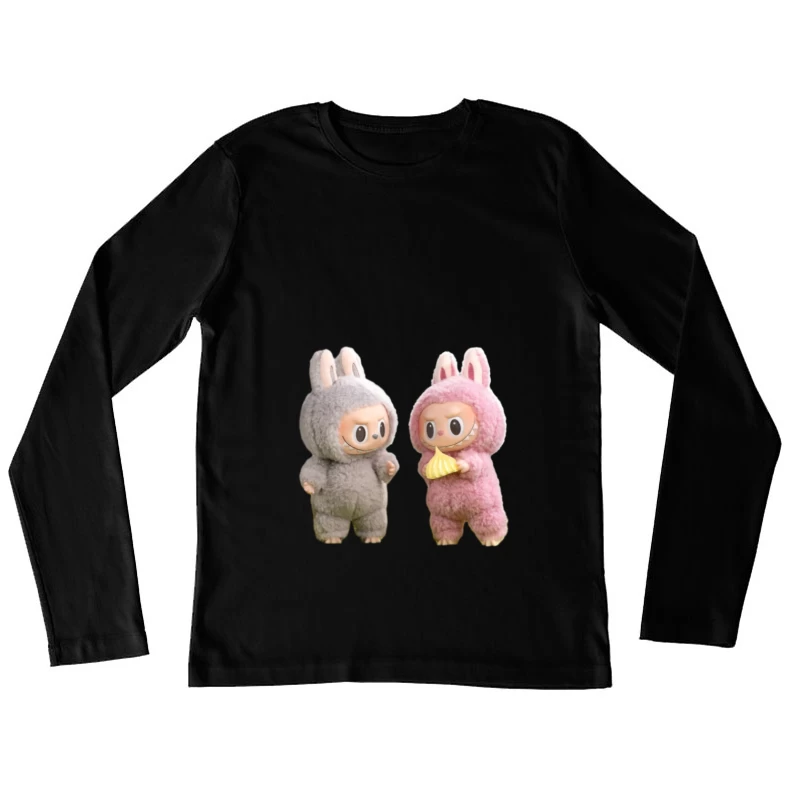Niedliche Hasenfiguren mit Dessert Damen Langarm T-Shirt