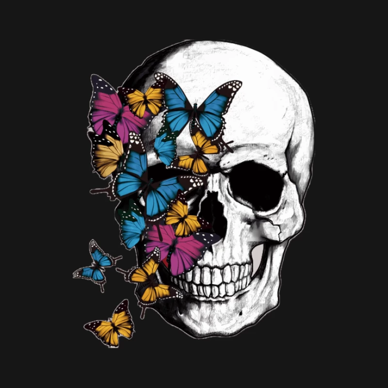 Schädel mit bunten Schmetterlingen Herren Langarm T-Shirt